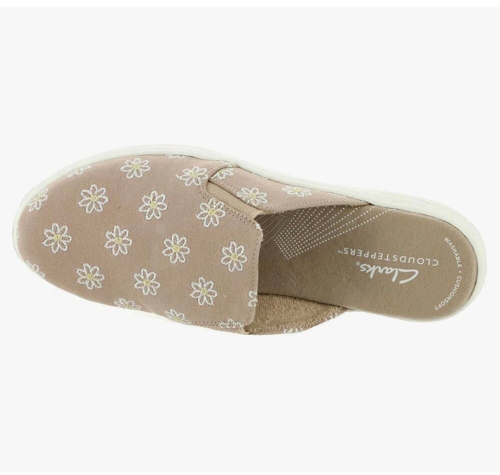Clarks Cloudsteppers Mira Isle Taupe Floral Daisy Slides